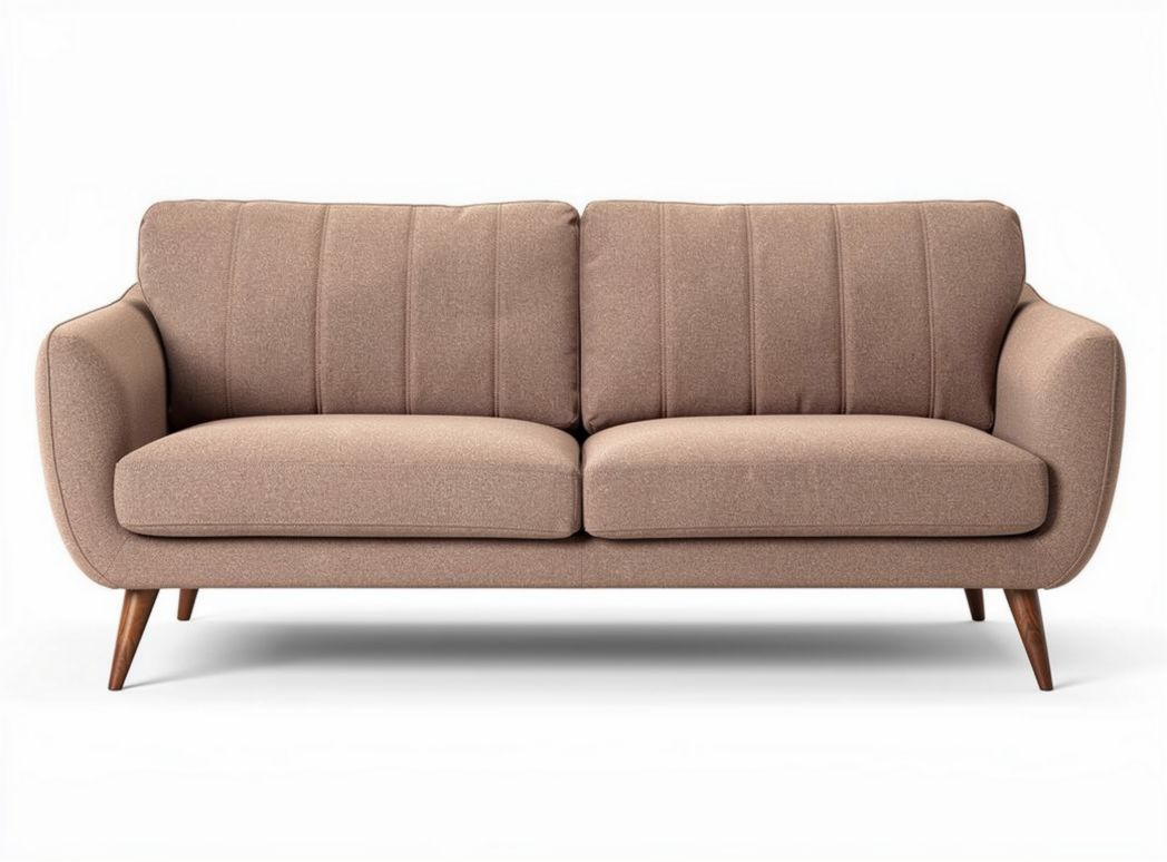 Fabric upholstered 2-seater sofa in light brown with wooden legs 200 x 90 x 85cm
