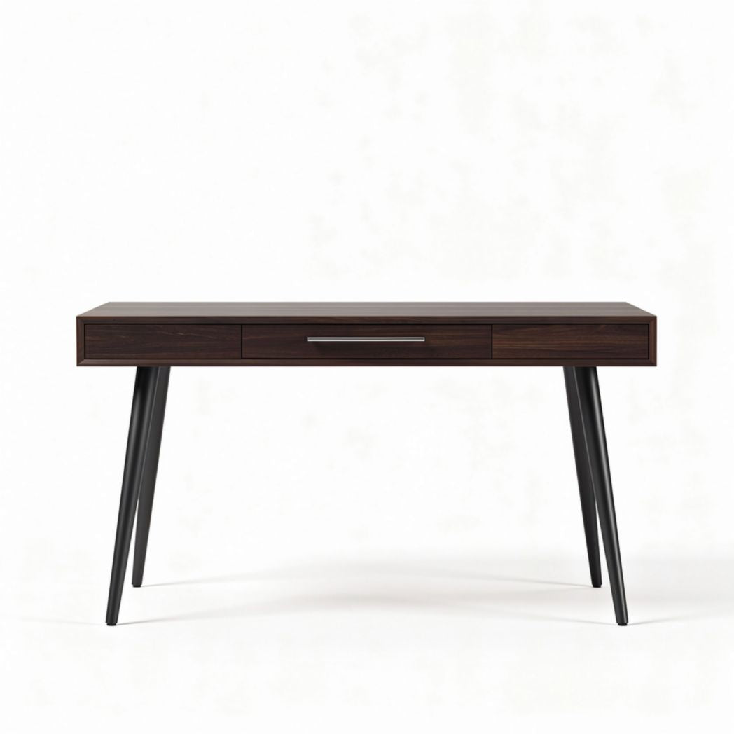 Modern writing desk with one drawer in dark wood finish 120 x 60 x 75cm