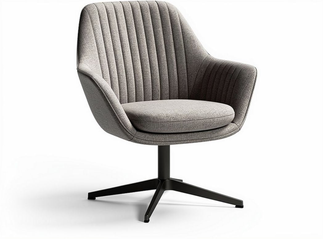 Swivel accent chair in light gray fabric with black metal base 80 x 80 x 85cm