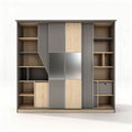 Sliding door storage cabinet with multiple shelves and wooden frame 180 x 50 x 200cm