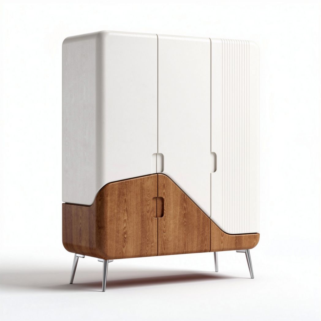 Contemporary wooden and white cabinet with a stylish design 80 x 40 x 150cm