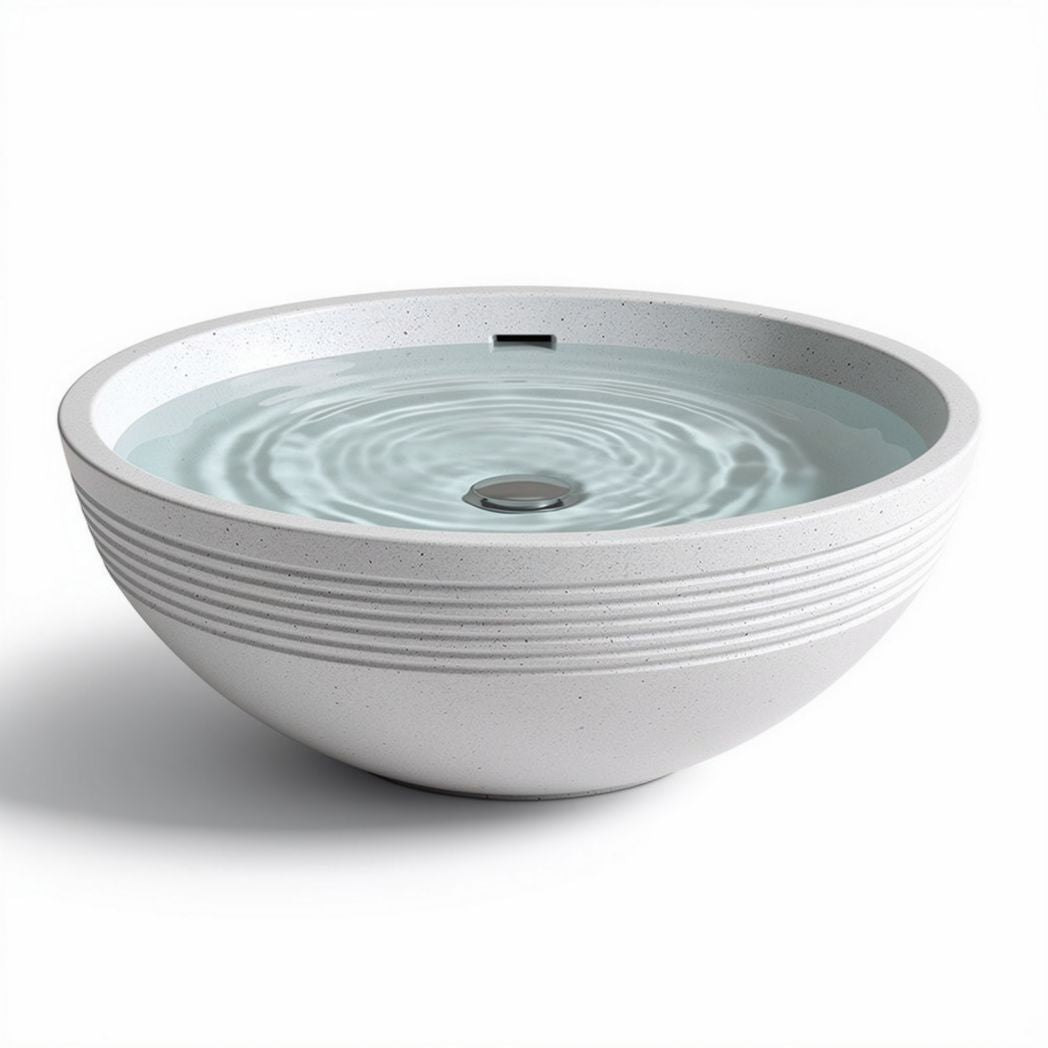 Round ceramic fountain basin for outdoor landscaping 40 x 40 x 15cm in white