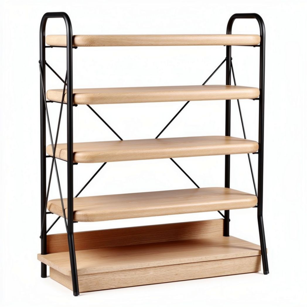 Wooden shelf unit with metal frame for storage and display 70 x 30 x 100cm