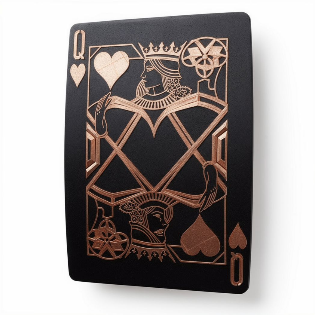 Playing card wall decor with black wood finish and rose gold artwork 10 x 5 x 1cm