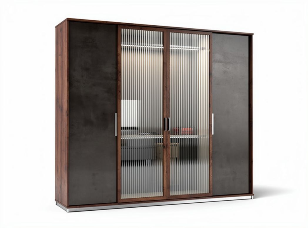 Modern wooden wardrobe with glass sliding doors 180 x 60 x 200cm