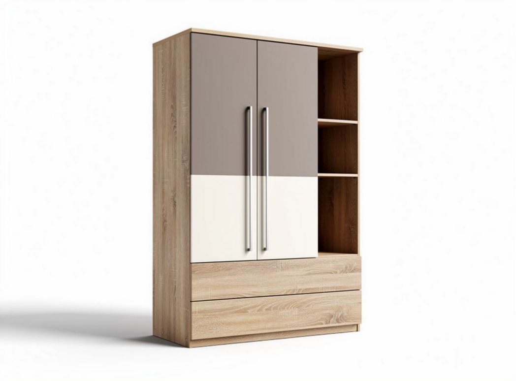 Wooden wardrobe with shelves and drawers in two-tone finish 80 x 40 x 180cm