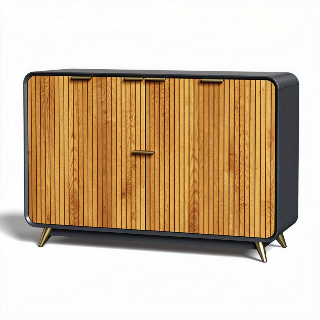 Wooden sideboard with black frame and tapered legs 120 x 60 x 80cm