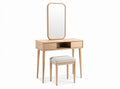 Wooden vanity set with mirror and cushioned stool in natural finish 80 x 40 x 140cm