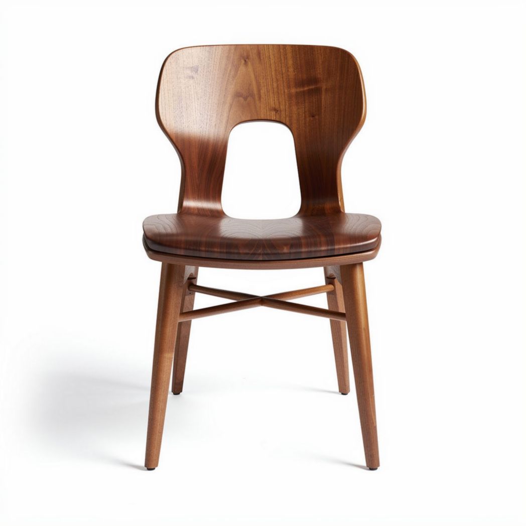 Wood dining chair with cutout backrest and cross base design 45 x 45 x 80cm