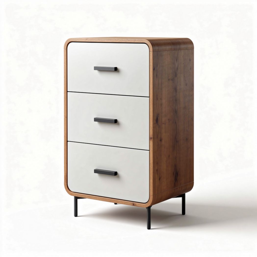 Wooden storage cabinet with three drawers and metal legs 60 x 40 x 90cm