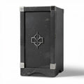 Black stone storage cabinet with metal accents and dimensions 30 x 15 x 45cm